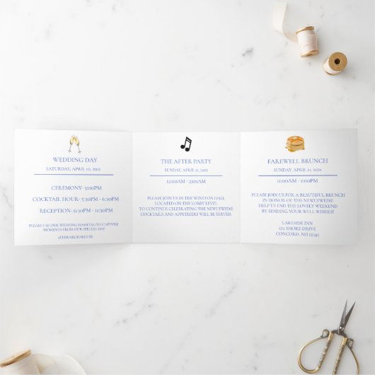 Faire-part Trois Volets Détails du mariage avec Hydrangea bleue (Intérieur)