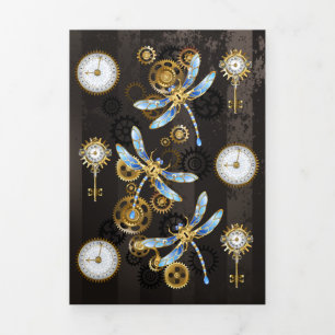 Faire-part Trois Volets Dragonflies de Steampunk sur arrière - plan rayé b
