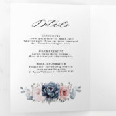 Faire-part Trois Volets Dusty Blue Mauve Rose rose ardoise Mariage floral (Intérieur en premier)