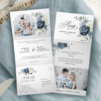 Dusty Blue Navy Champagne Ivory Floral Mariage