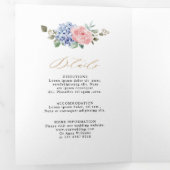 Faire-part Trois Volets Dusty Blue Pastel Pink hydrangeas Mariage (Intérieur en premier)