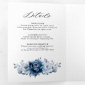 Faire-part Trois Volets Dusty Blue Slate Navy Floral Botanal Mariage (Intérieur en premier)