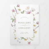 Faire-part Trois Volets Élégant Fleur sauvage Pastel Soft Mariage botaniqu (Page de couverture)