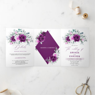 Faire-part Trois Volets Élégant Mariage géométrique violet rustique