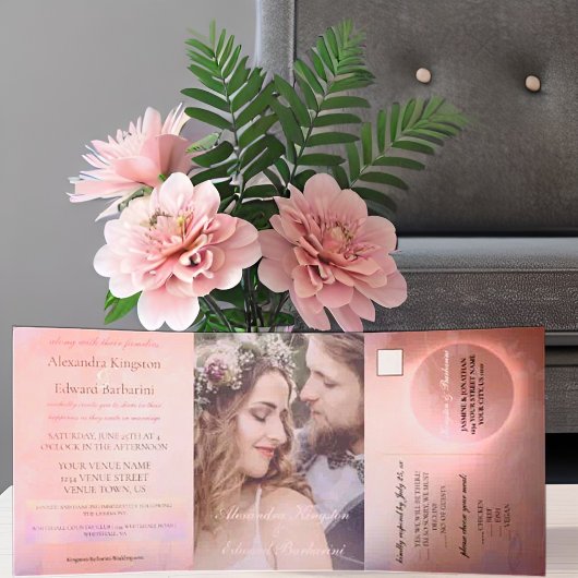 Faire-part Trois Volets Élégant Mariage sur mesure avec photo en calligrap