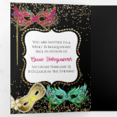 Faire-part Trois Volets Festive Sweet 16 Masquerade Ball (Intérieur en premier)