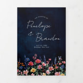 Faire-part Trois Volets Fleur sauvage Rustique Pays Boho Floral Marine Mar (Page de couverture)