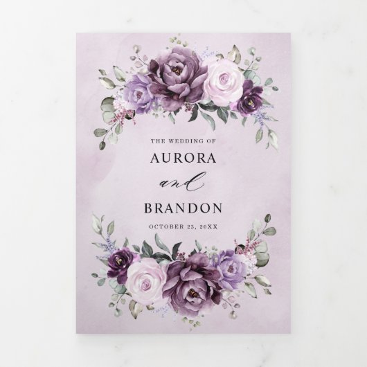 Faire-part Trois Volets Fleurs de poussiéreux pourpre foncé Fleurs de mari (Page de couverture)