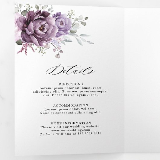 Faire-part Trois Volets Fleurs de poussiéreux pourpre foncé Fleurs de mari (Intérieur en premier)