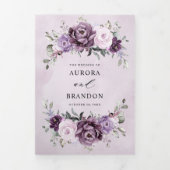 Faire-part Trois Volets Fleurs de poussiéreux violet foncé Mariage floral  (Page de couverture)
