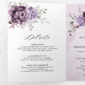 Faire-part Trois Volets Fleurs de poussiéreux violet foncé Mariage floral  (Intérieur en premier)