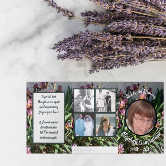 Faire-part Trois Volets Floral Iris Patch Cinq Mémorial Photo