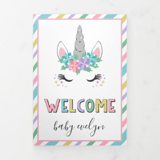 Faire-part Trois Volets Floral Unicorn Welcome Baby