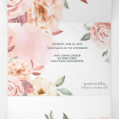Faire-part Trois Volets Flore Rose de pêche romantique (Intérieur au milieu)