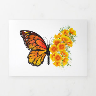 Faire-part Trois Volets Flower Butterfly with Yellow California Poppy
