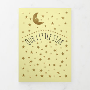 Faire-part Trois Volets Gold Moon and Stars, 3 Photo Collage Bébé Naissanc