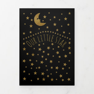 Faire-part Trois Volets Gold Moon and Stars, 3 photos Collage Baby Birth