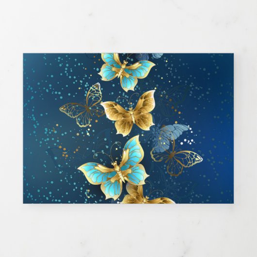 Faire-part Trois Volets Golden butterflies (Page de couverture)