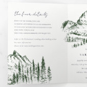 Faire-part Trois Volets Green Pine Woods Mountain Sketch Mariage QR Code (Intérieur en premier)