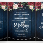 Faire-part Trois Volets Guirlande lumineuse rouge Bourgogne pour mariage t (Intérieur au milieu)