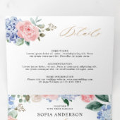 Faire-part Trois Volets Hydrangeas Bleu Pâle Rose Pastel Mariage Triptyque (Intérieur en premier)