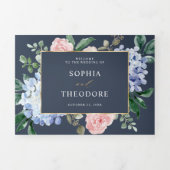 Faire-part Trois Volets Hydrangeas Bleu Pâle Rose Pastel Mariage Triptyque (Page de couverture)