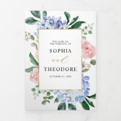 Faire-part Trois Volets Hydrangeas rose pastel bleu poussiéreux mariage (Page de couverture)