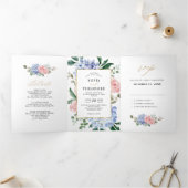 Faire-part Trois Volets Hydrangeas rose pastel bleu poussiéreux mariage (Intérieur)