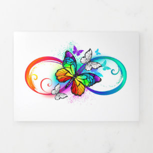 Faire-part Trois Volets Infini lumineux avec papillon arc-en-ciel