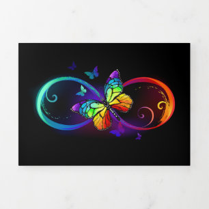 Faire-part Trois Volets Infini vibrant avec papillon arc-en-ciel sur fond