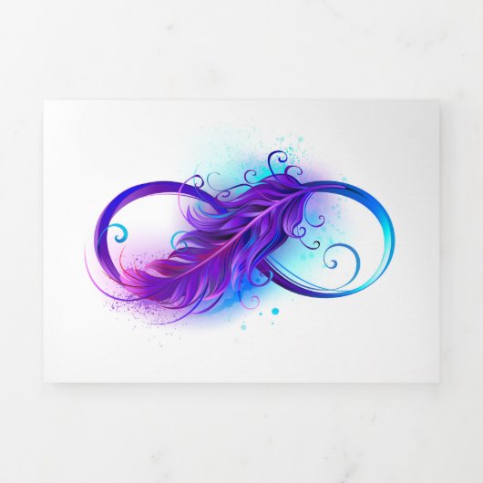 Faire-part Trois Volets Infinity with purple feather (Page de couverture)
