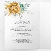 Faire-part Trois Volets Jaune Moutarde Floral Sage Verdure Mariage Moderne (Intérieur en premier)