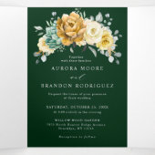 Faire-part Trois Volets Jaune Moutarde Floral Sage Verdure Mariage Moderne (Intérieur au milieu)