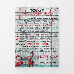 Faire-part Trois Volets Lettre à mon mari   Flamant rose mignon présent