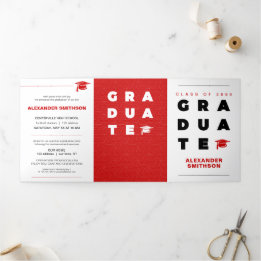 Faire-part Trois Volets Lettres de Casquette et lettres de diplôme en gras