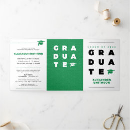 Faire-part Trois Volets Lettres de diplômes Gras Vert et Casquette