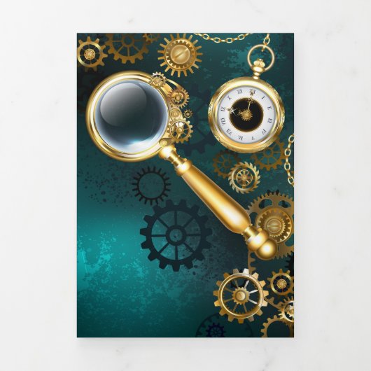 Faire-part Trois Volets Loupe en style Steampunk (Page de couverture)