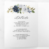 Faire-part Trois Volets Mariage Botanique Fleurie Bleu Marine Poussiéreux (Intérieur en premier)