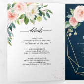 Faire-part Trois Volets Mariage Botanique Fleurs Rose Clair Marine (Intérieur en premier)