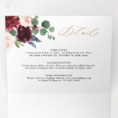 Faire-part Trois Volets Mariage Champêtre Rustique avec Fleurs et Marine d (Intérieur en premier)