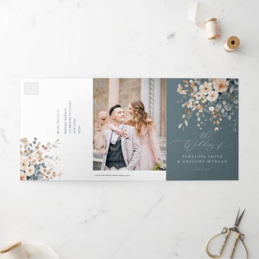 Faire-part Trois Volets Mariage d'aquarelle florale moelleuse (Extérieur)