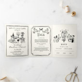 Faire-part Trois Volets Mariage Dessin à la Main Funky Écriture Manuscrite (Intérieur)