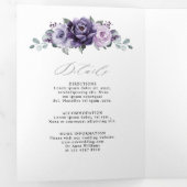 Faire-part Trois Volets Mariage Fleur Géométrique Fleurit Argent Prune Pou (Intérieur en premier)