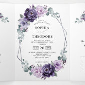 Faire-part Trois Volets Mariage Fleur Géométrique Fleurit Prune Pourpre Ar (Intérieur au milieu)