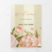 Faire-part Trois Volets Mariage Fleur Rose Hydrangea Fleurissant Terracott (Page de couverture)