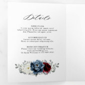 Faire-part Trois Volets Mariage floral blanc ivoire bleu ardoise Bourgogne (Intérieur en premier)