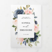 Faire-part Trois Volets Mariage floral bleu bleu bleu roux rose (Page de couverture)