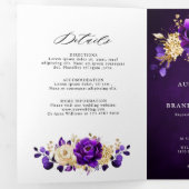 Faire-part Trois Volets Mariage floral botanique violet or royal (Intérieur en premier)