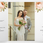 Faire-part Trois Volets Mariage floral de rose en fleurs d'hortensia en te (Intérieur au milieu)