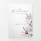 Faire-part Trois Volets Mariage Floral Fleur Rouge Et Bleu (Page de couverture)